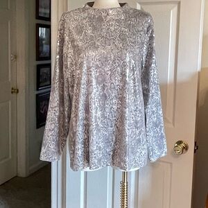 Chico's Silver Sequin Long Sleeve Blouse